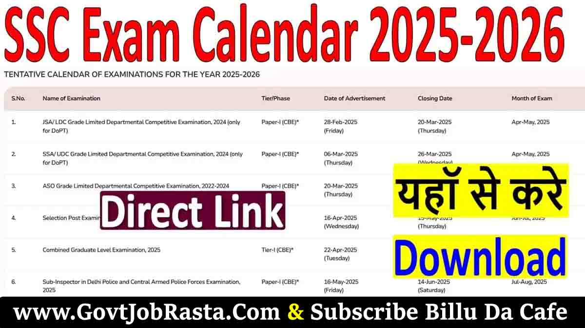 SSC Exam Calendar 2025-2026 Released for SSC CGL, MTS, JHT, Steno, Delhi Police, CPO SI, Constable.