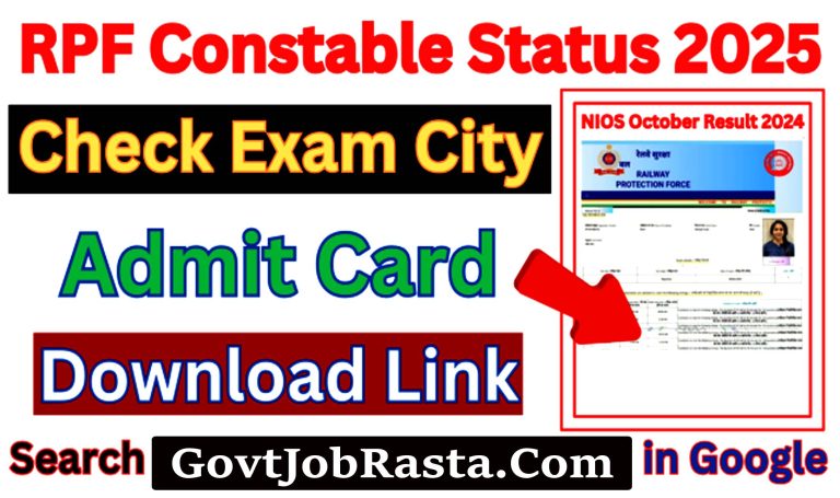 RPF SI Constable Admit Card 2025 Application Status Out, Direct Link