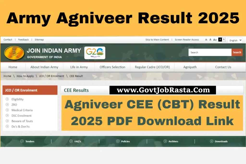 Indian Army Agniveer Result 2025 for CEE Written Test,Merit List PDF