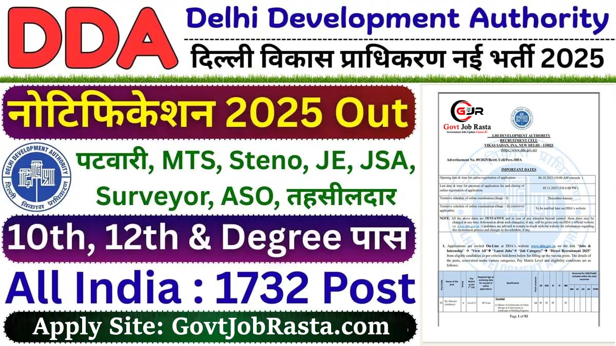 DDA Recruitment 2025 Notification Out for 1732 Posts