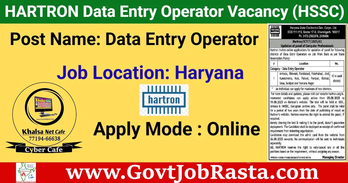 Haryana HARTRON Trainers Vacancy Online Form 2025
