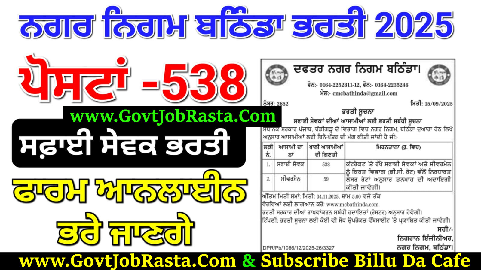 Punjab MC Bathinda Recruitment 2025