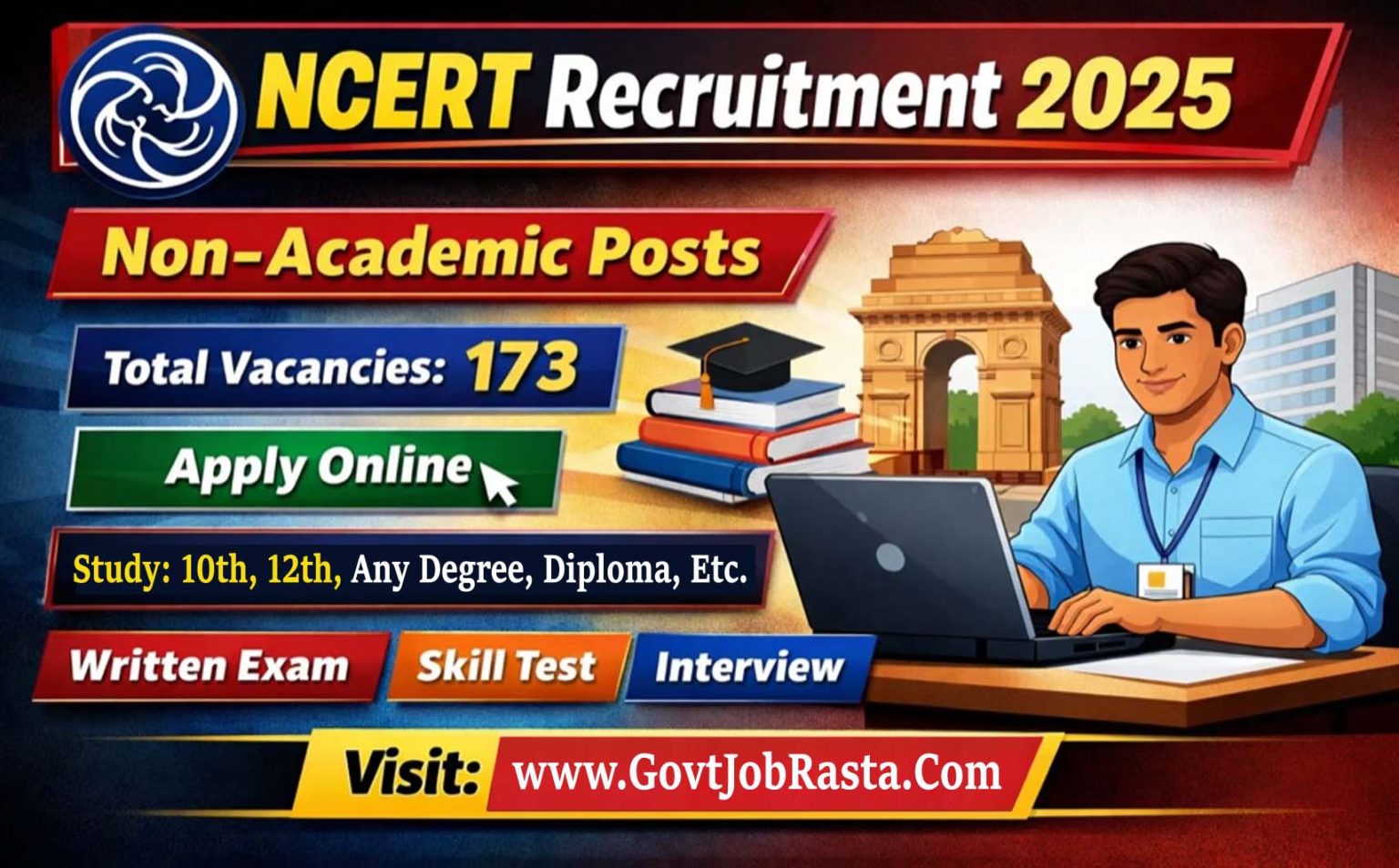 NCERT 173 Non Teaching Posts Online Form