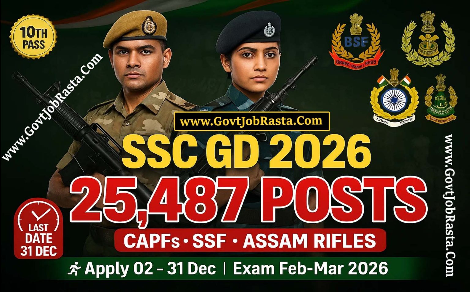 SSC 25487 Posts Constable GD Online Form 2026